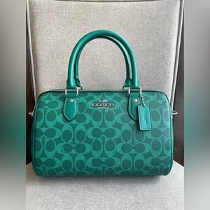 NWT！COACH ROWAN SATCHEL BAG IN SIGNATURE CANVAS (COACH CV961)
SILVER/BRIGHT JADE